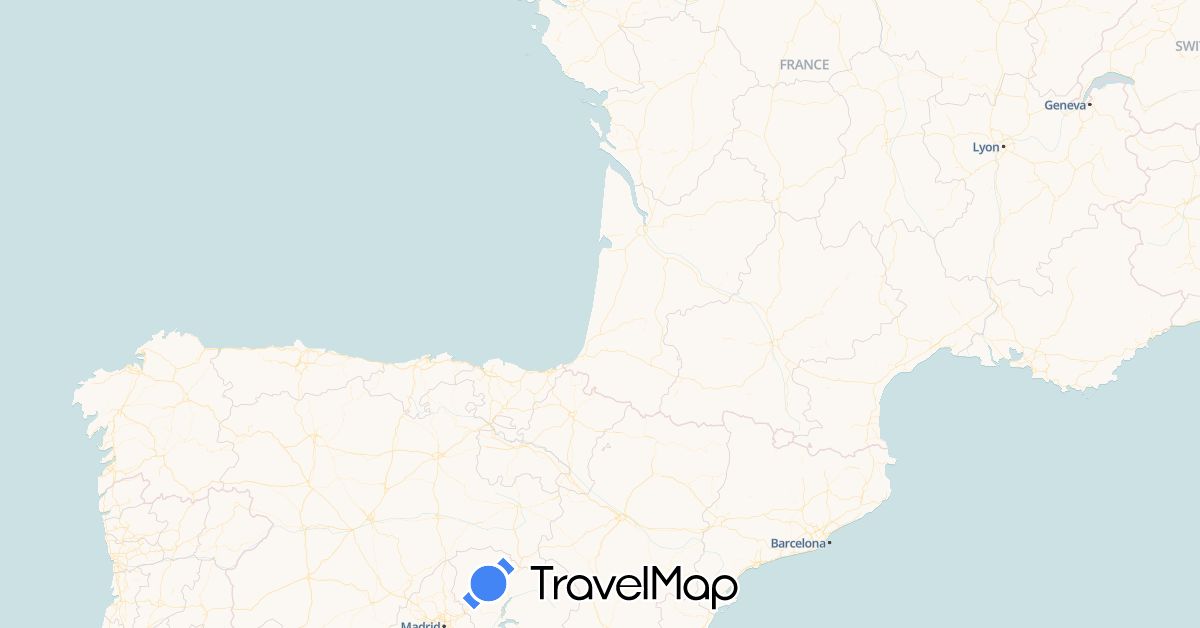 TravelMap itinerary: hiking in Spain, France (Europe)